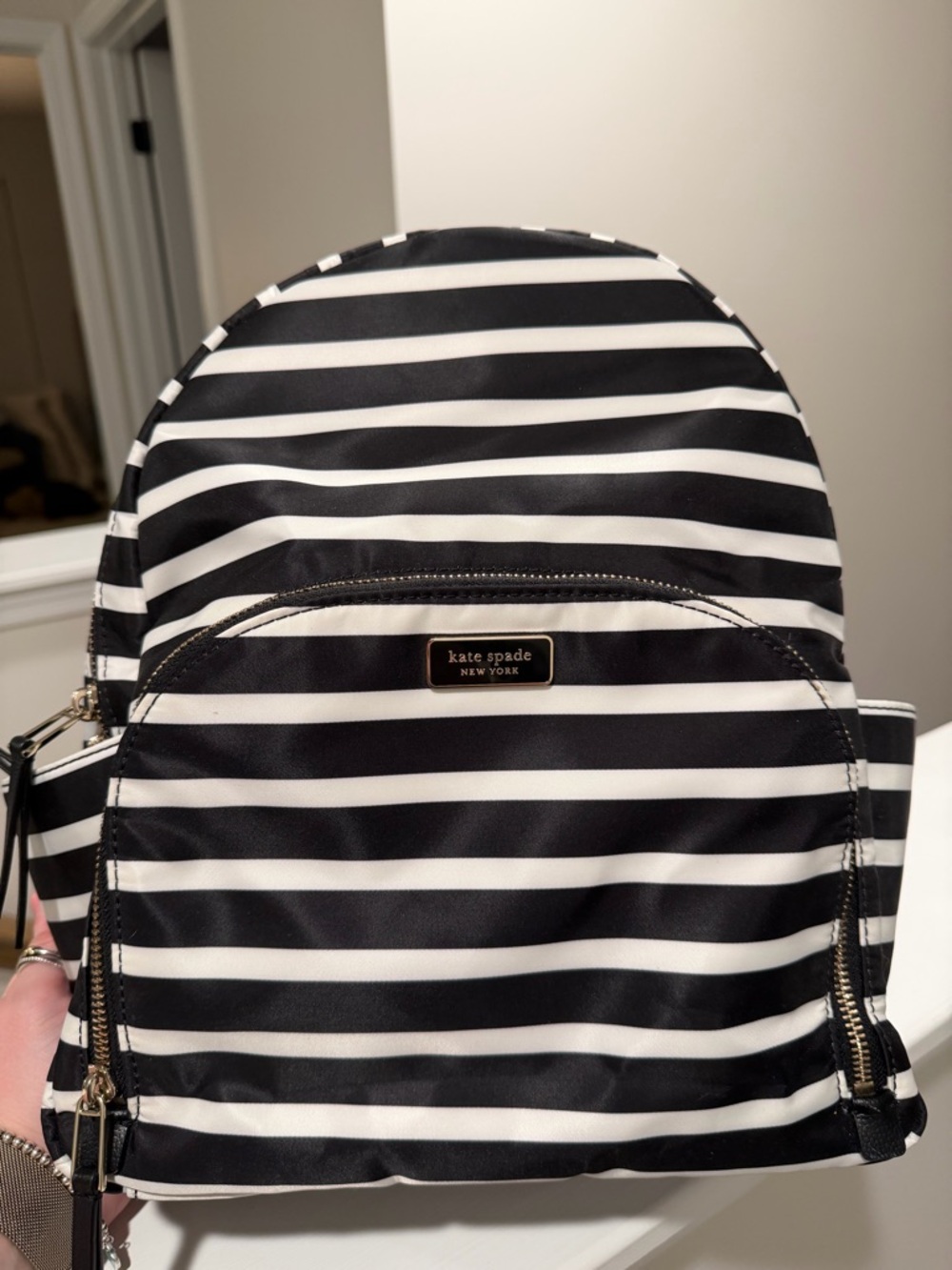 kate spade Black and White Striped Mini Backpack